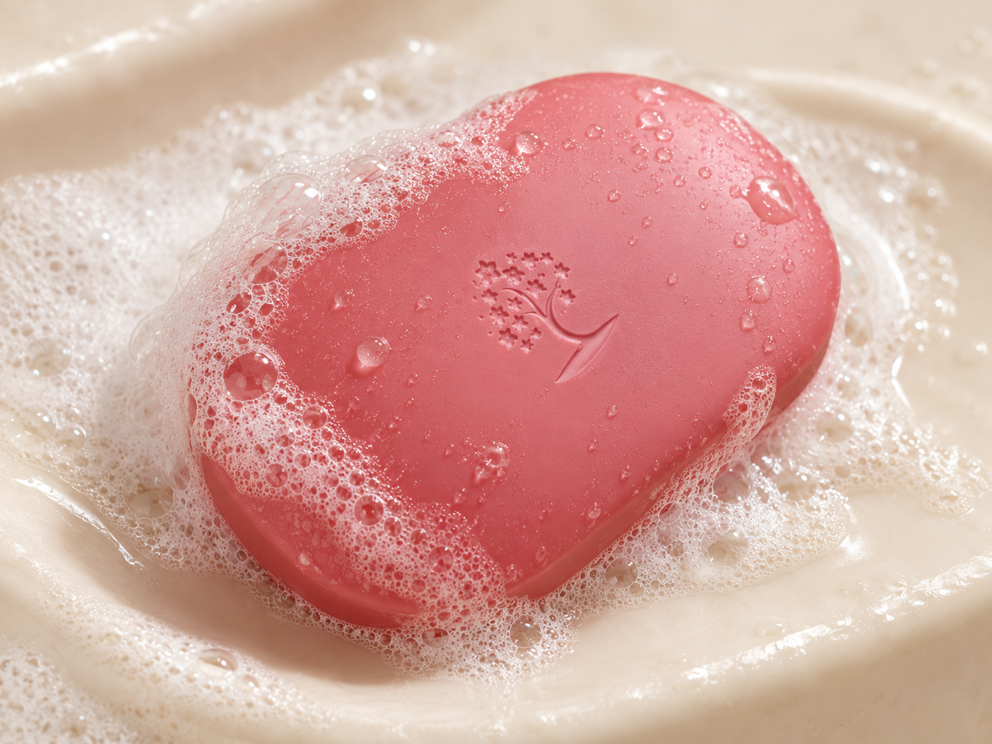 Illustrative pink Acnelys soap with cleansing lather
